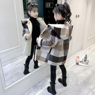 Autunno Inverno Giubbotti Casual da Ragazza Capispalla con Cappuccio Cappotto Lungo di Lana Abbigliamento per Bambini Neonata Blu Cachi Moda Caldo