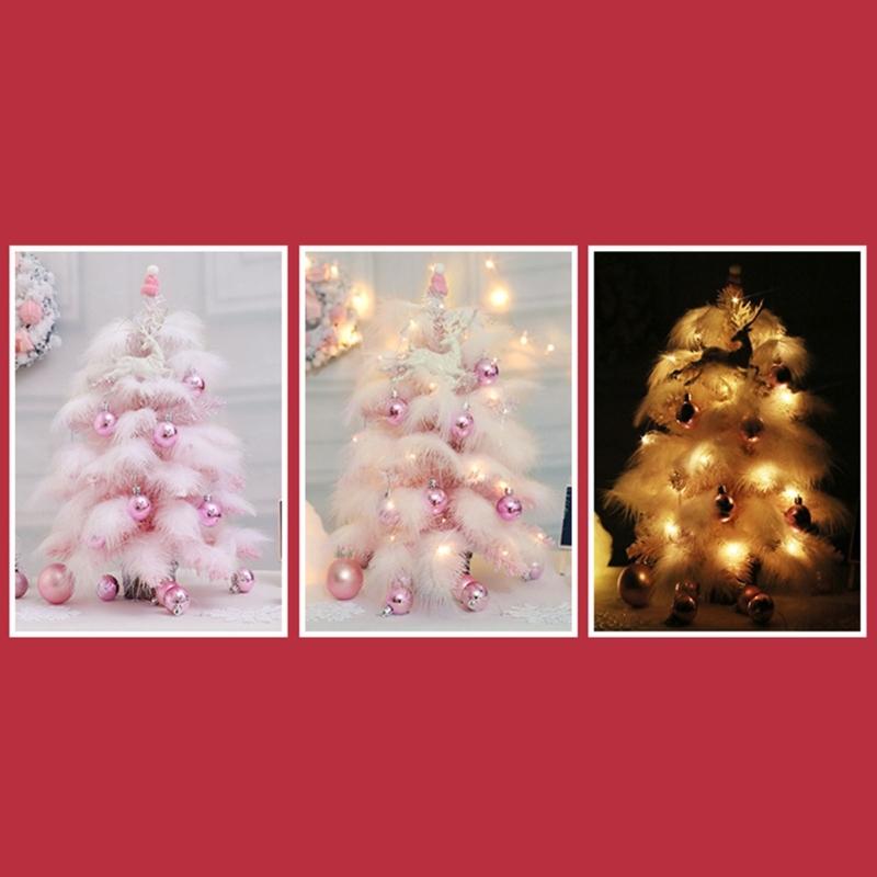 Delightful Mini Feather Christmas Tree with Light Ornaments Tabletop Christmas Tree, Easy To Assemble Cheerful Designs