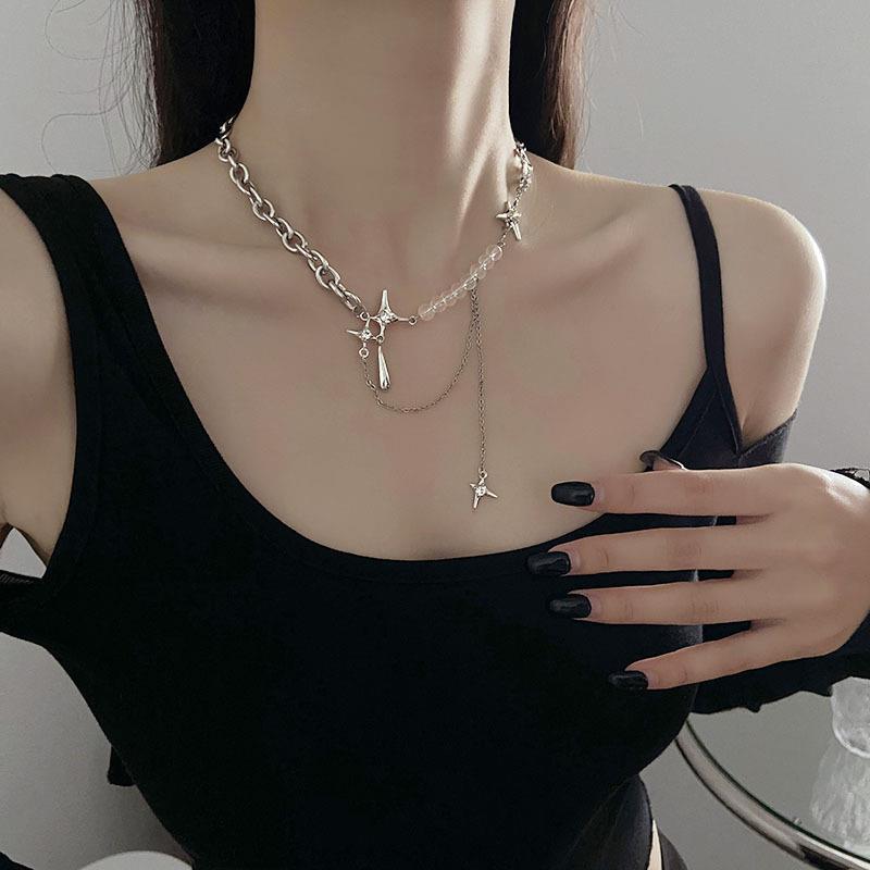 Irregular Star Chain Necklace Y2K Zircon Crystal Beads Tassel Necklace Aesthetic Star Heart Choker Necklaces Jewelry Gift