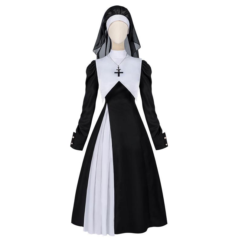 Christmas Black White Nun Outfit Dark Gothic Lolita Dress Daily Cosplay Set