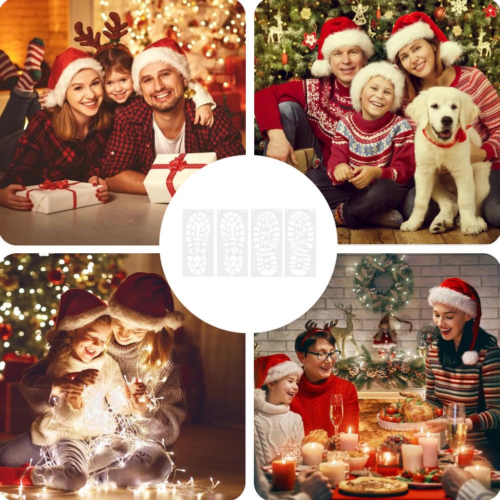 Holiday Stencils Christmas Snowflake Stencils Template Santa Footprint Reusable Drawing Template Christmas For Painting On Wood