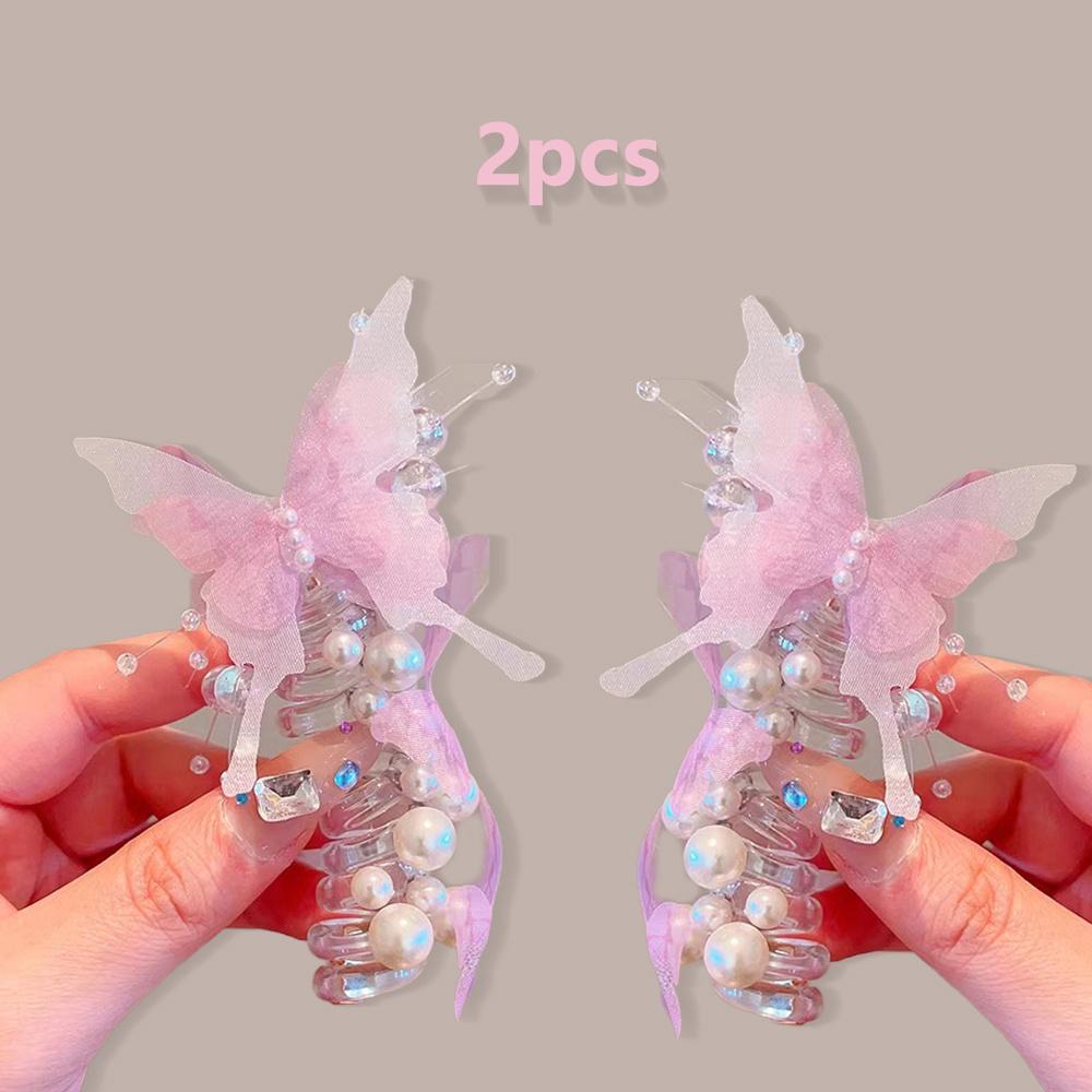 

2pcs Butterfly Beaded Telephone Cord Hair Ties, colorful & cute, ideal for daily & party ponytails.