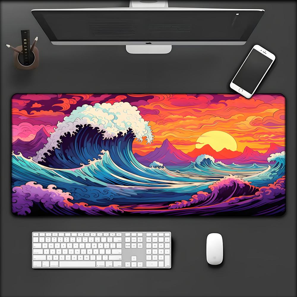 Japanese The Great Wave of Kanagawa Large Gaming Mousepad Xmm Gamer Keyboard Lock Edge Desk Mats Office Lap Gamer Mousepad