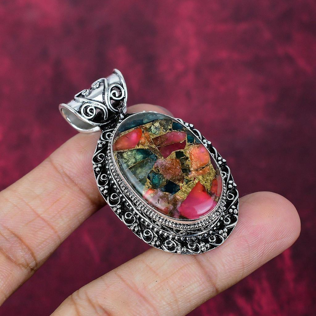Copper Multi Tourmaline Handmade Gemstone Pendant, 925 Solid Sterling Silver Pendant Beautiful Jewelry, Gift For Love