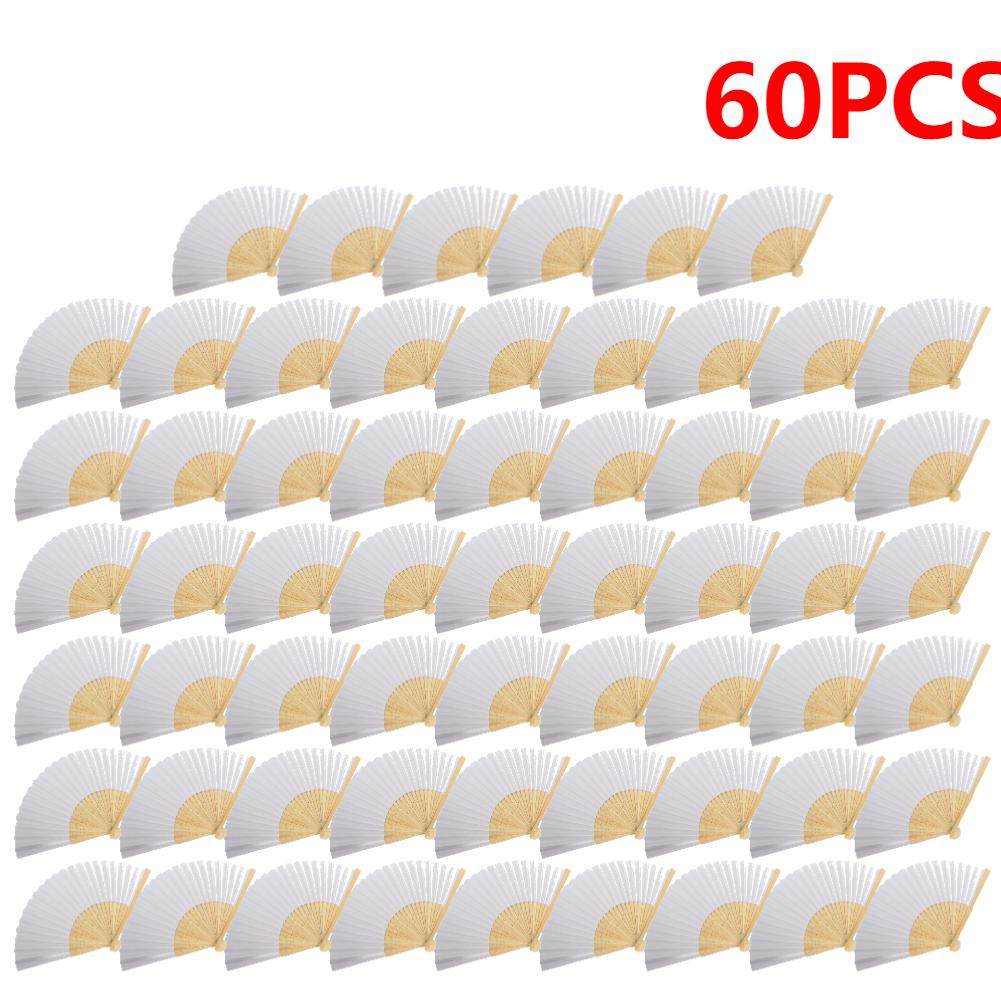 1-60PCS White Foldable Paper Fan Portable Chinese Bamboo Fan Wedding Gifts For Guest Birthday Party Decoration Kids Painting
