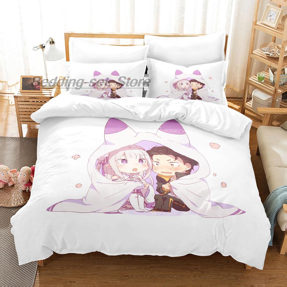 Re Zero Bedding Set Single Twin Full Queen King Size Bed Set Aldult Kid Bedroom Duvetcover Sets 3D Print Anime Bed Sheet Set