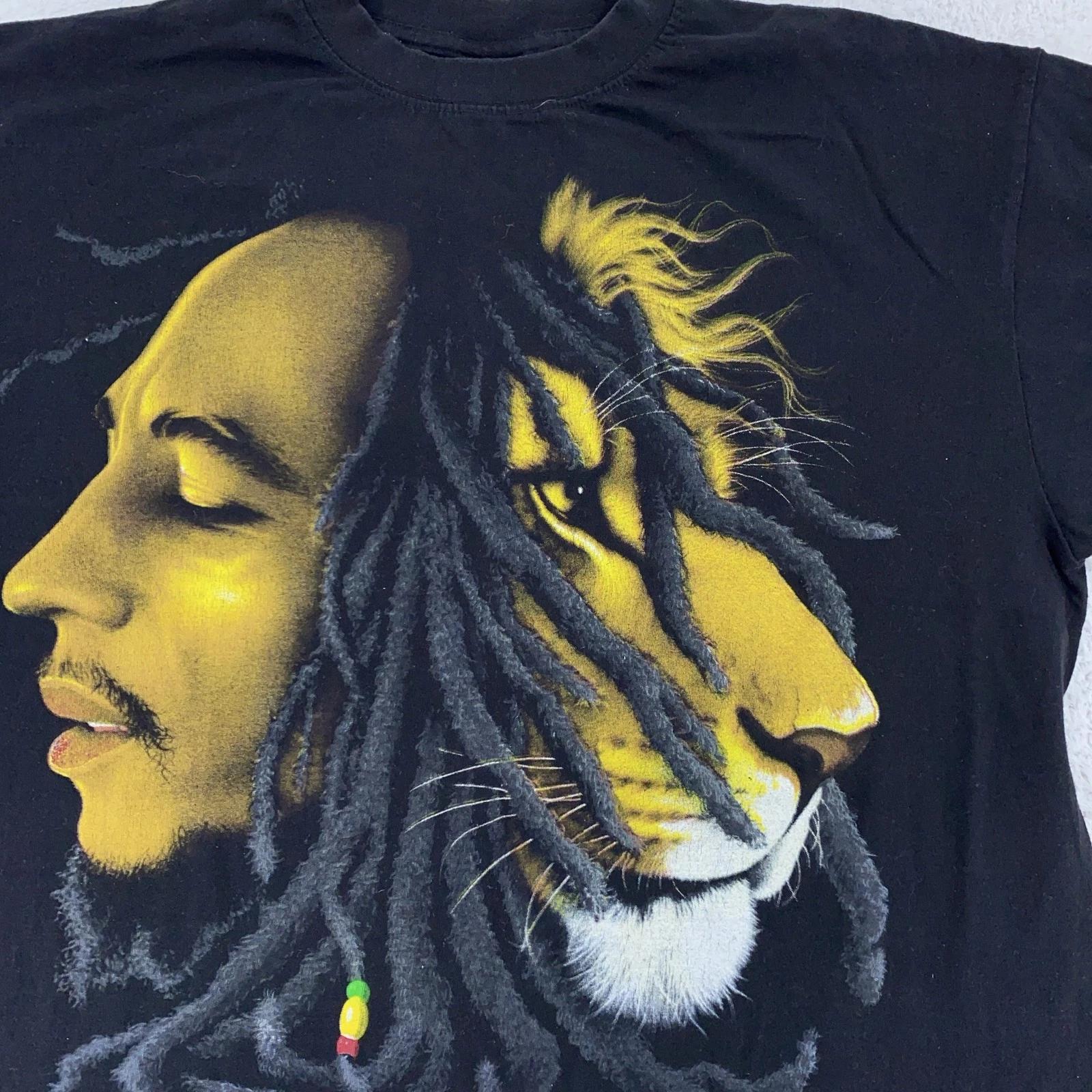 Bob Marley Lion Dreadlock Reggae Shirt Mens L/XL Black Graphic Rasta Jamaica L
