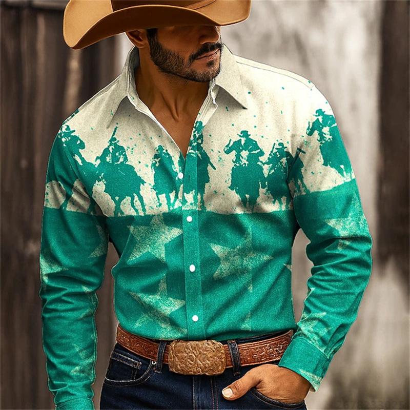 2025 New Men's Shirt 3D High-definition Printing Western Cowboy Style Men's Tops Fashionable Casual Design Comfortable Fabric