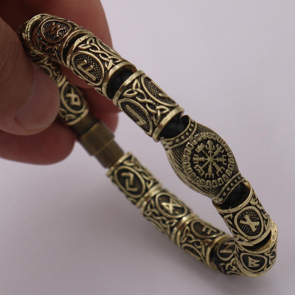 Viking Rune Compass Bead Beard Jewelry Alloy Bracelet Talisman for Men Stylish Accessory