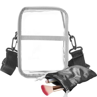 Enkrio Clear Shoulder Bag, Transparent Vinyl Bag, Waterproof PVC Crossbody Bag for Women (Silver)