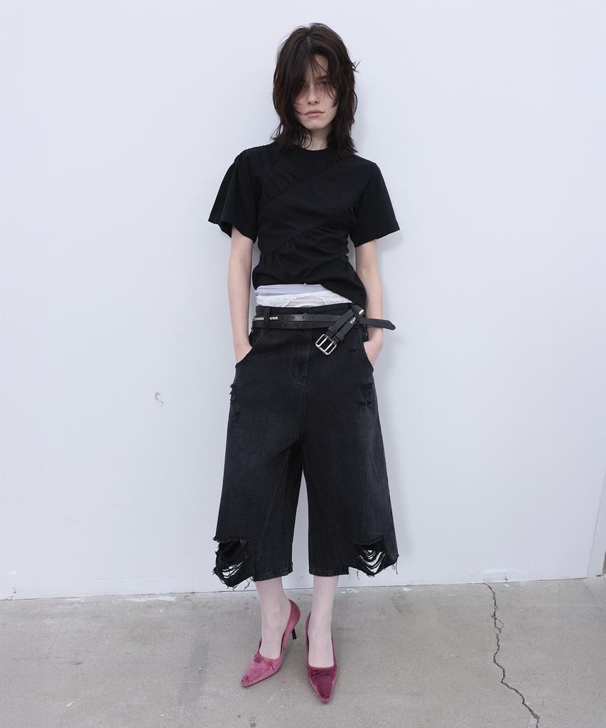 LCDC™ Back-Pleated Denim Shorts (Black)