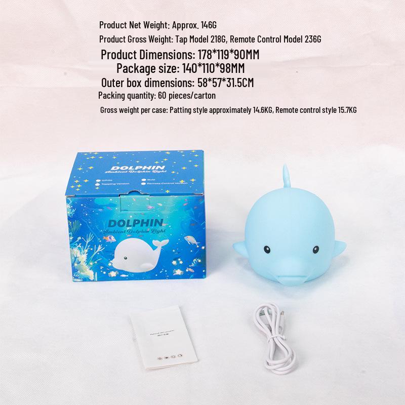 Dolphin Rechargeable Two-Speed Silicone Night Light with Remote for Kids