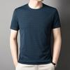 Ice Silk Jacquard T-shirt Men's Middle-aged Fashion Casual Plaid Round Neck Short-sleeved T-shirt Top