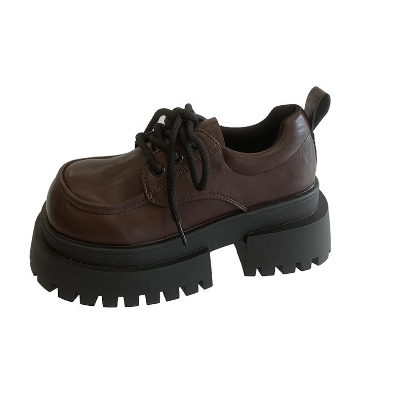 Fashion All-Match British Style Womens Derby Shoes Clogs Platform Autumn Loafers With Fur Female Footwear Preppy Leather New Creepers Fa