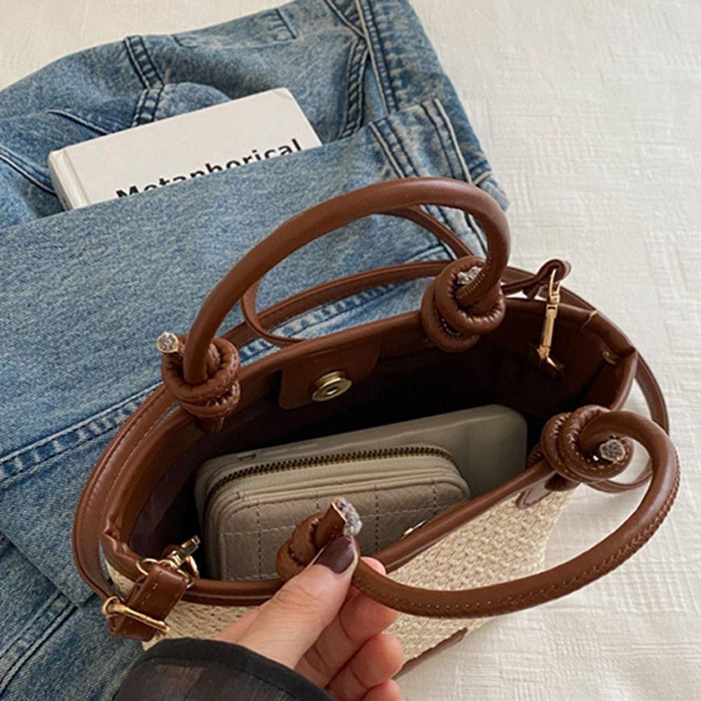 Cute Woven Rattan Shoulder Bags Fashion Large Capacity Straw Bag for Women Girls Handmade Braid Tote Bags Big Handbags