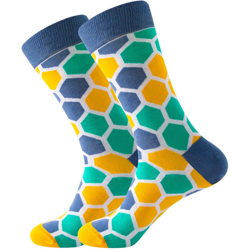 Socks Men's Latest Design Middle Tube Socks Autumn Socks Quality Business Geometric Lattice Colorful Mens Cotton Socks