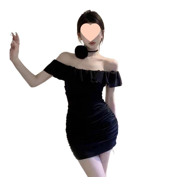 Elegant French One-Shoulder Ruffled Bodycon Dress