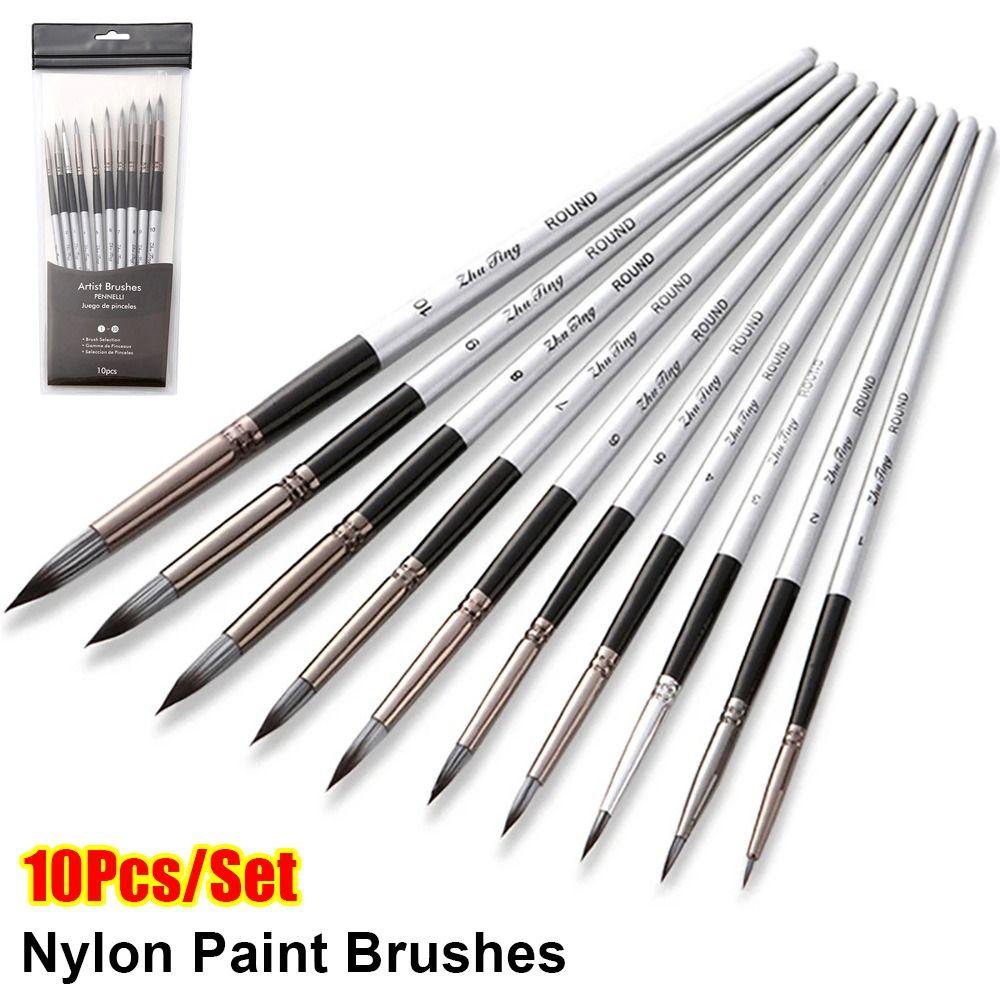 10Pcs/Set Wooden Handle Paint Brushes Nylon Drawing Kit  for Acrylic Oil Painting