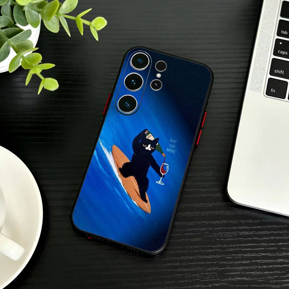 Black Whimsical cat Phone Case For Samsung S26,S25,S24,S23,S22,S21,S20,Plus,Fe,Lite,Others Black Cover