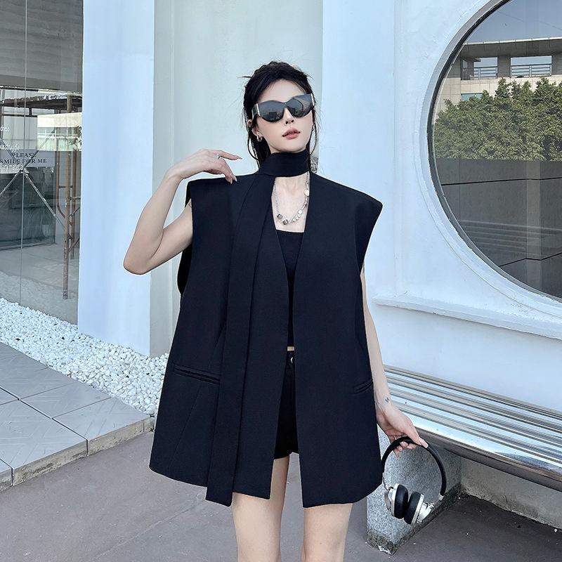 Simple Tailored Waistcoat Vest for Women Elegant Sleeveless Top Casual Lazy Style Fashion Versatile