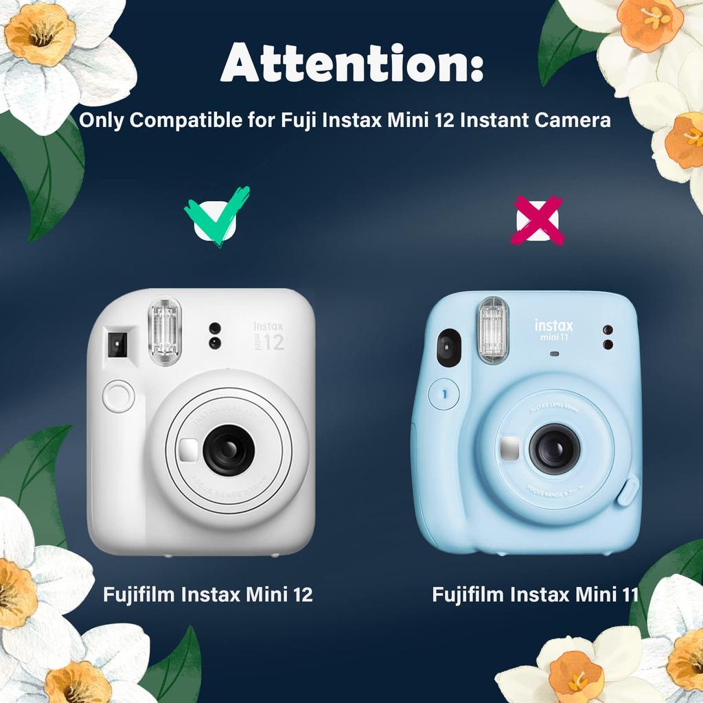 Kinokoo Instax Mini 12 Case, Fujifilm Instax Mini 12 Camera Case with Snap Closure and Shoulder Strap (White)