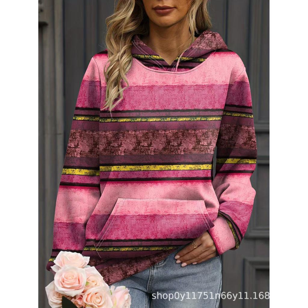 Women's Hoodie Sweatshirt Casual Fashion New Digital Printing Love Stripe Casual Street Style Autumn Winter Tops