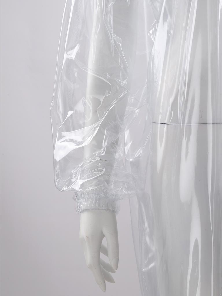 Unisex Full Body Hooded Raincoat Drawstring Hood Front Button Zipper One Piece Waterproof Jumpsuit Workwear