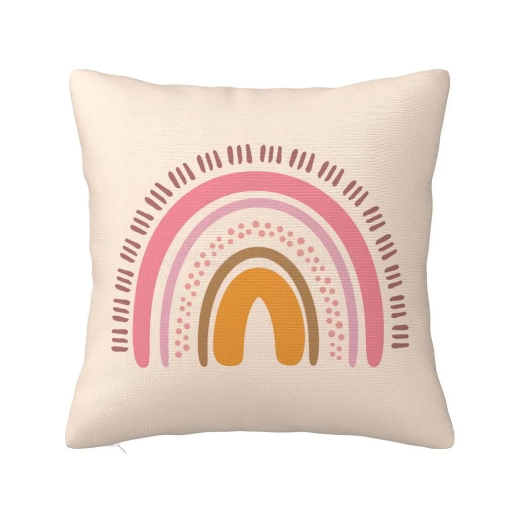 Boho Rainbow Throw Pillow Cover Bohemian Baby Nursery Cotton Polyester Pillow Case Neutral Rainbow Sofa Couch Decor X Inch