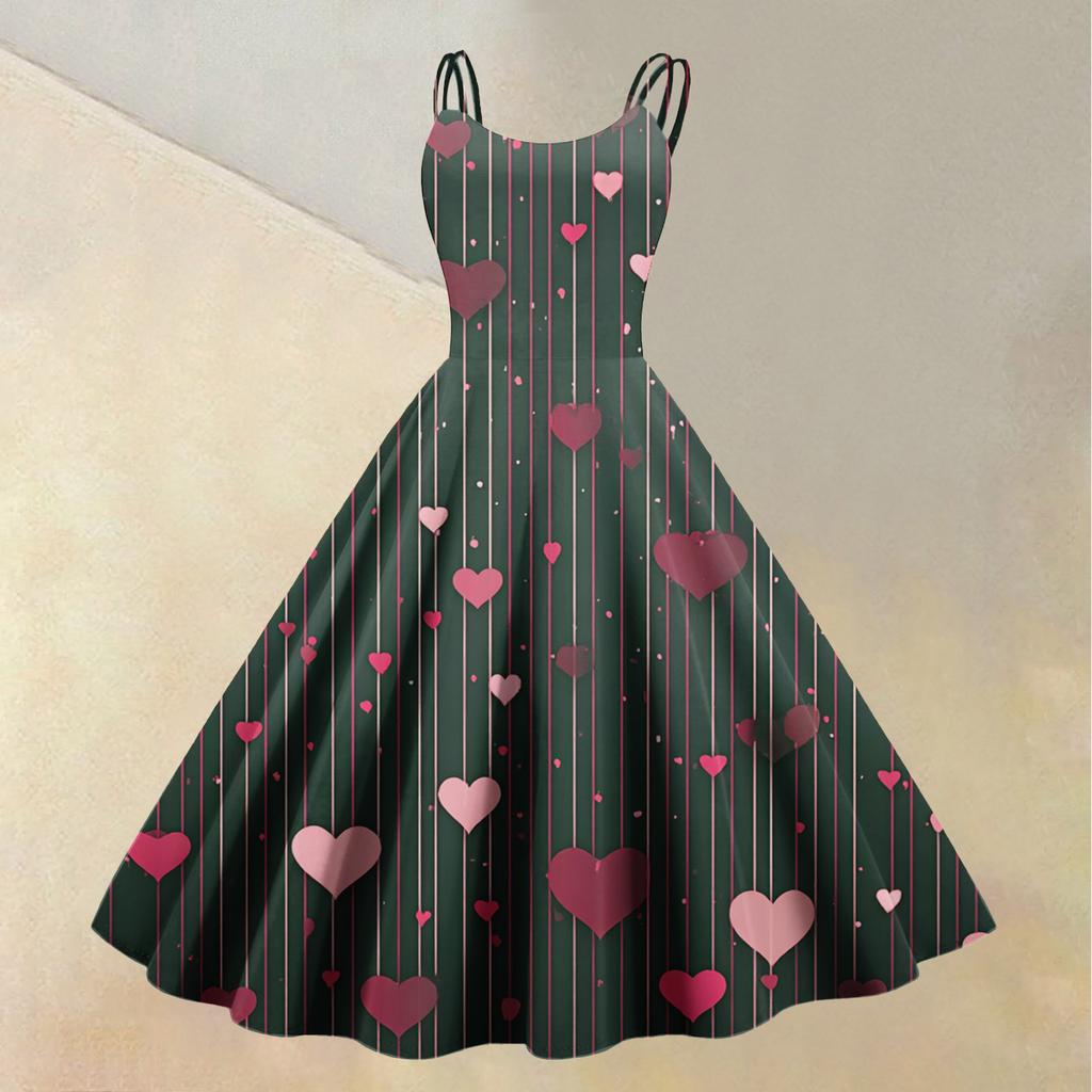 Women's Valentine's Day Love Heart Print Sexy Off Shoulder Vintage Dress