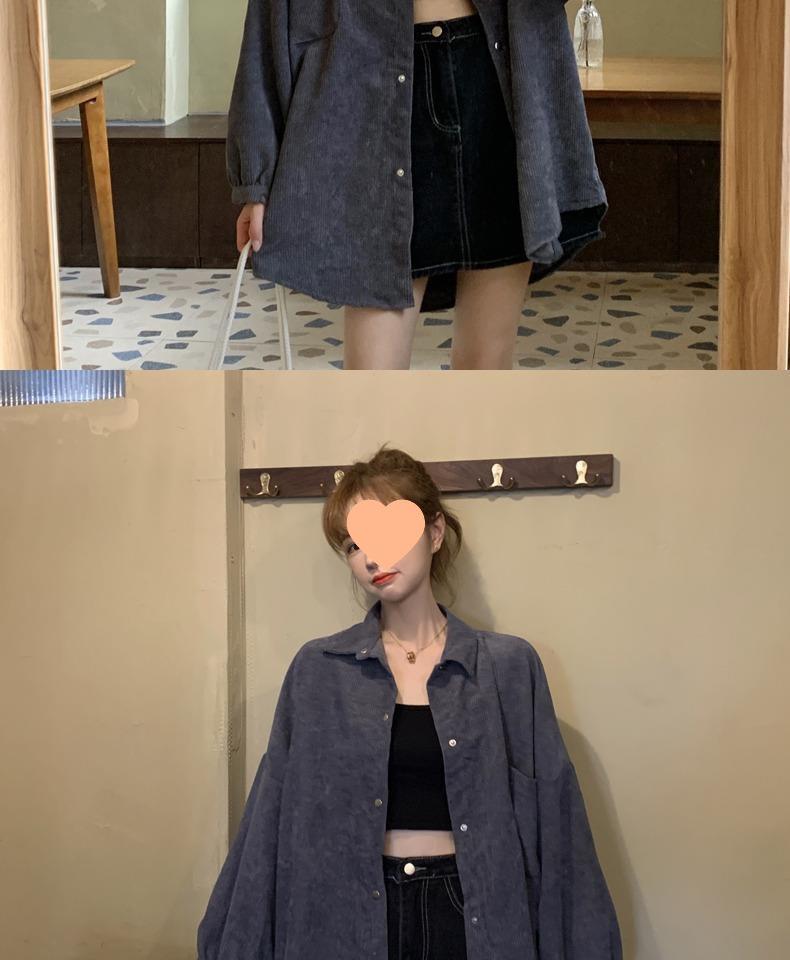 Women's Retro Korean-Style Corduroy Shirt - Long Sleeve, Loose Fit, Hong Kong Chic