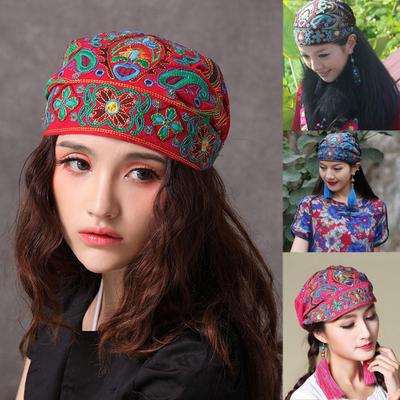 Damen-Mütze im mexikanischen Stil, ethnische Vintage-Stickerei, Blumen, Bandanas, roter Aufdruck