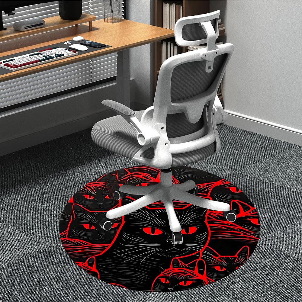 1pc Black Cats Office Round Area Rug, Indoor Mat Suitable ForOffice, Under Office Chairs Bedroom Living Room Home Decor T154