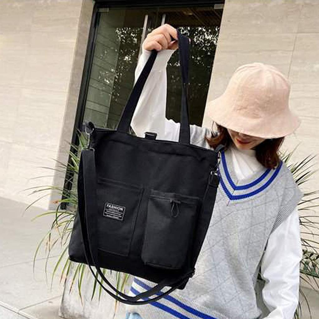 Enkrio Canvas Tote Bag, Shopping Bag, Shoulder Bag, Carry Bag, Handbag, Pocket, Foldable, A4 Size, Multi-Storage, Canvas, for Men and Women,