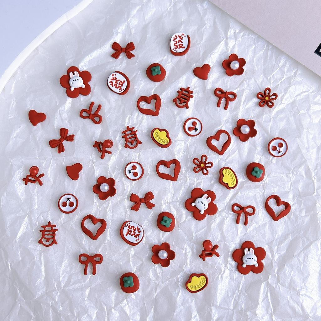 New Hot-Selling Alloy Red Series New Year Heart Flower Nail Art Accessories Handmade DIY Wearable Nail Hair Clip