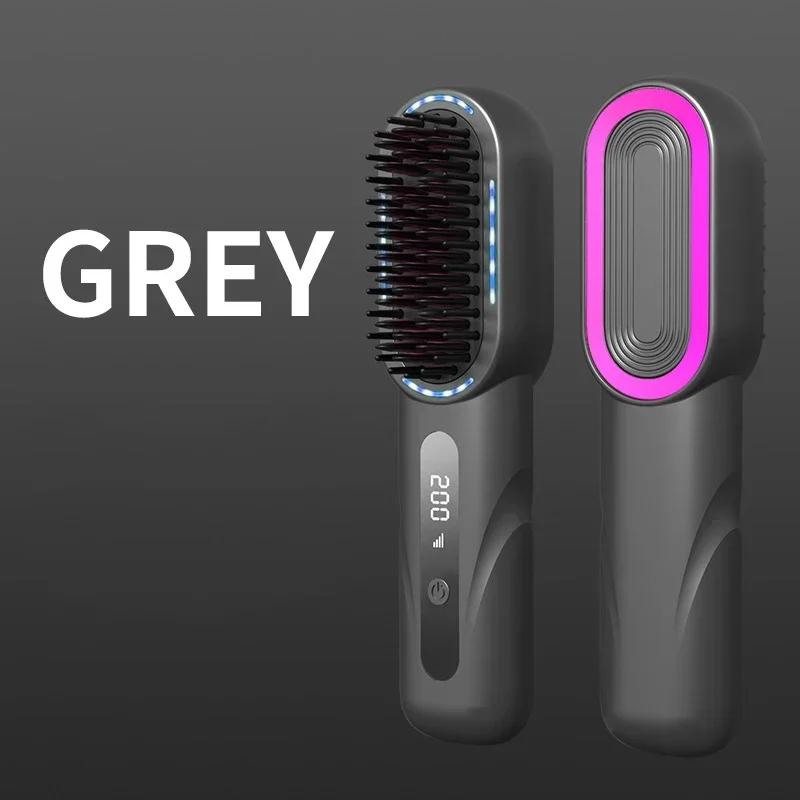

Беспроводная прямая завивка волос, нагревающийся выпрямитель для волос с отрицательными ионами, перезаряжаемые электрические щетки для ухода за волосами, защищающие от ожогов серый
