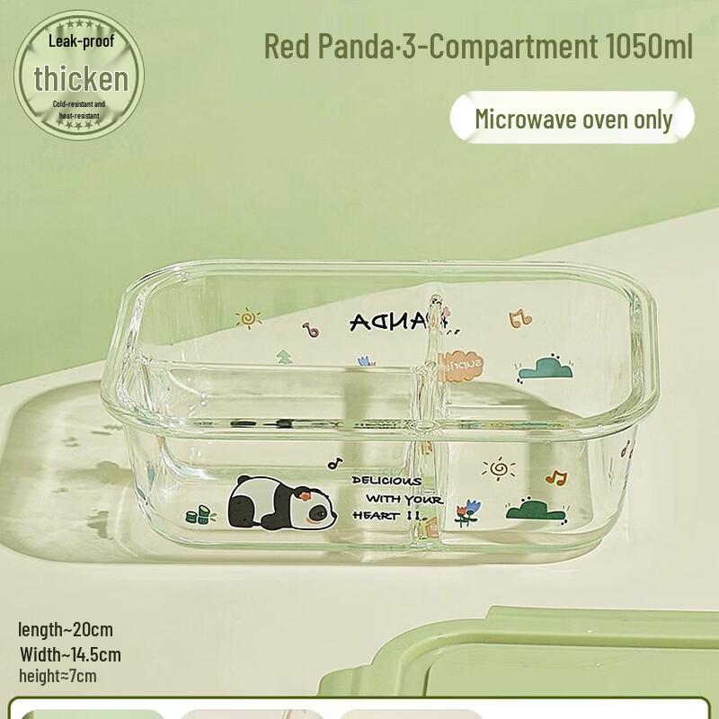 AQ Glass Lunch  Food Storage Box 3-Compartment 1050ml