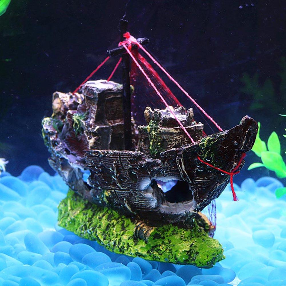 Resin Pirate Ship Decor Creative Chic Beautiful Wreck Ship Landscaping Ship Decoration Accessories for Waterscape Cave