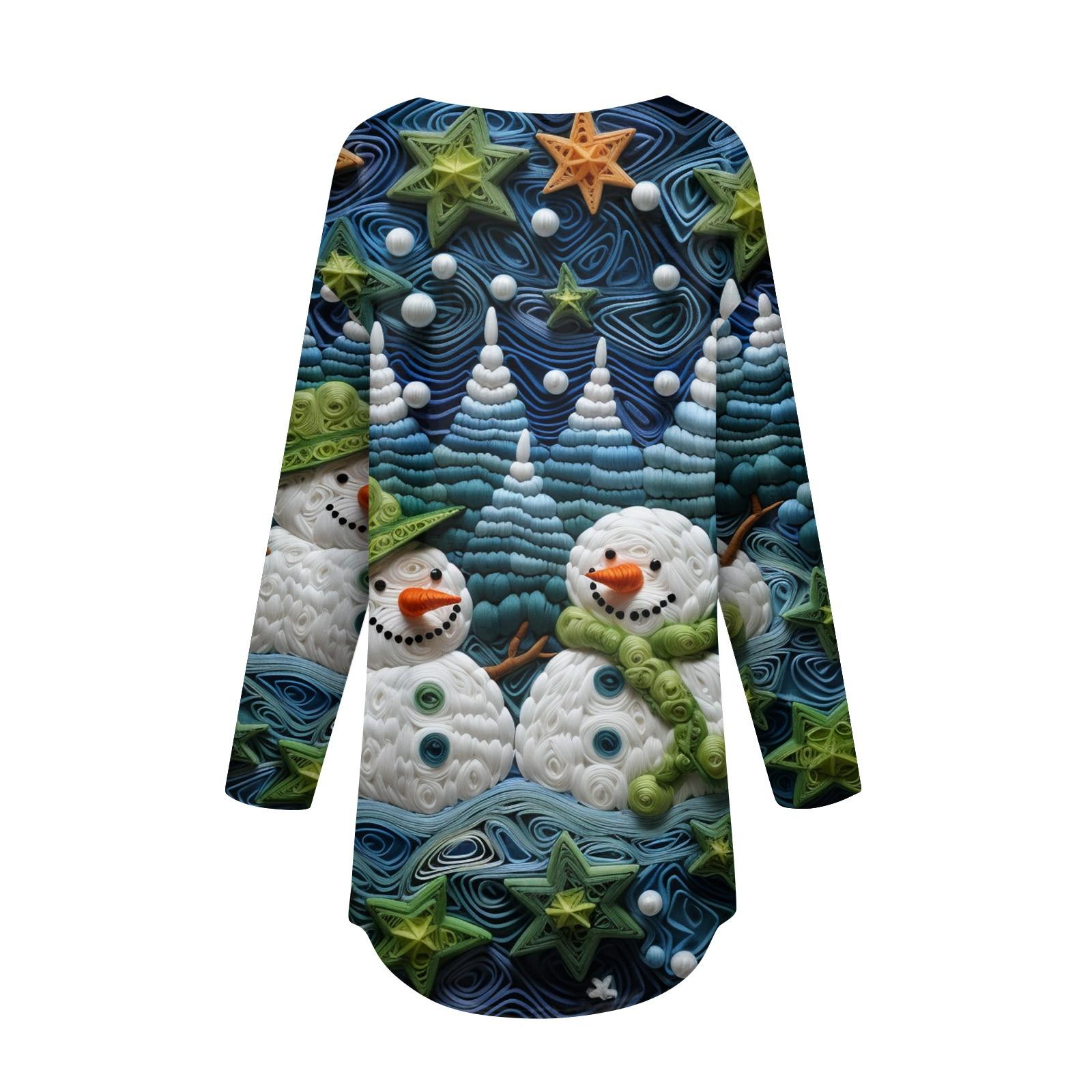 Женская свободная футболка с круглым вырезом и рождественским принтом — фото 8