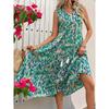 New European American Style Summer Abstract Print Midi Dress for Beach Vacation