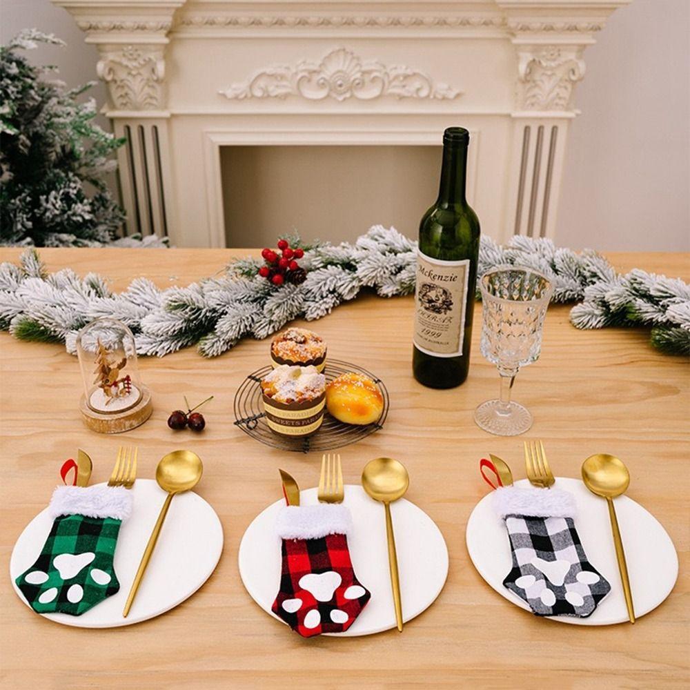 Red Dog Claw Socks Black Christmas Tree Pendant Creative Christmas Storage Sock  New Year