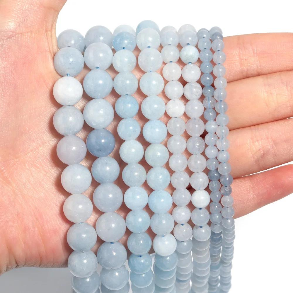 Volné korálky z přírodního akvamarínu (Kulatá modrá) – Perfektní pro domácí šperky, náramky, náhrdelníky & DIY přívěsky