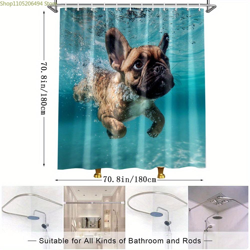 1pc French Bulldog Shower Curtain - Swimming Underwater Bathroom Decor with Swimming Puppy, High Quality Polyester Fabric Bath