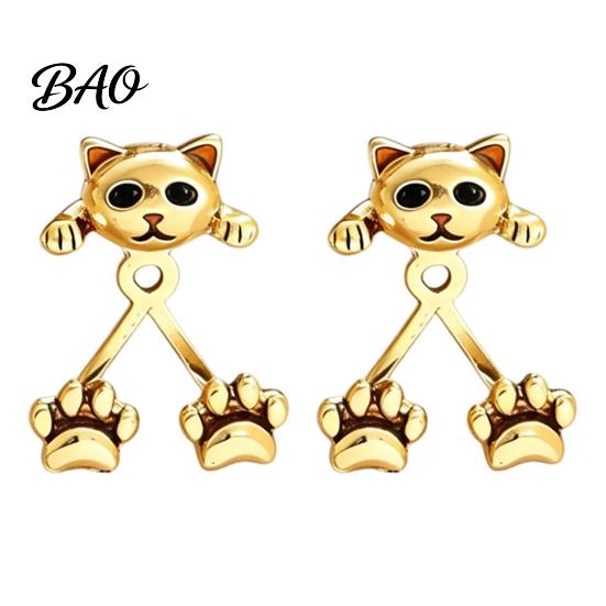 Cute Cat Earrings for Women 1 Pair Paw Women, Vintage Front Whimsical Lover Accessories Back Stud Earrings, Small Kitten Jewelry Gift Lovers