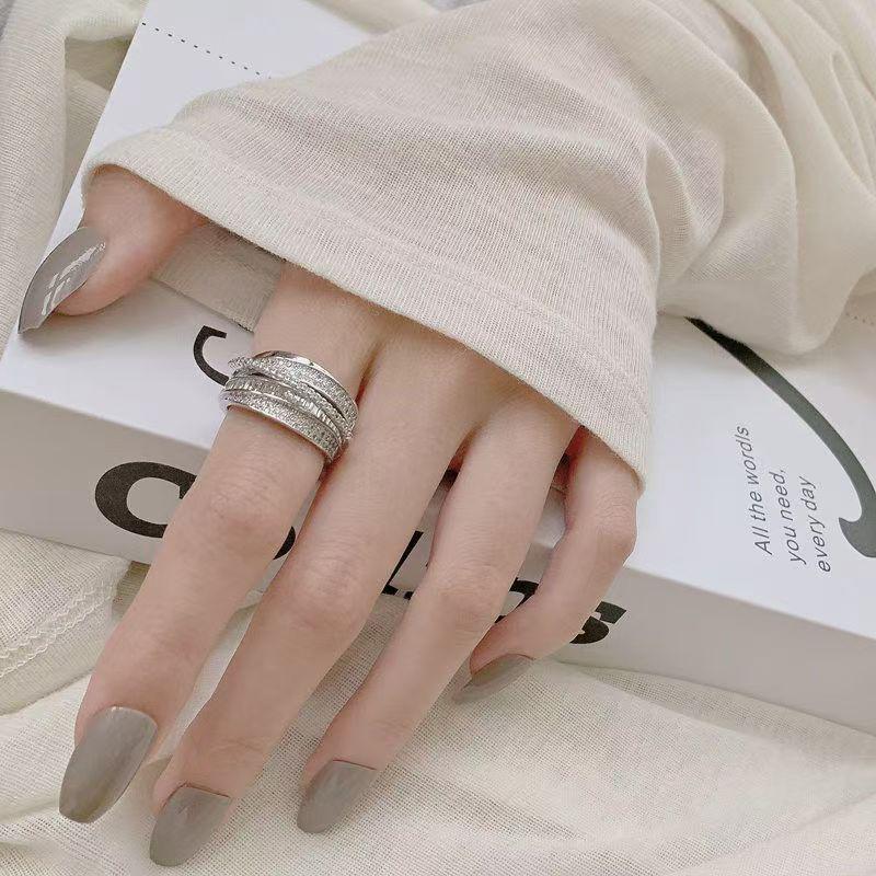 French Luxury Designer Rhinestone Zirconia Adjustable Multi-layer Shiny Index Finger Ring for Women