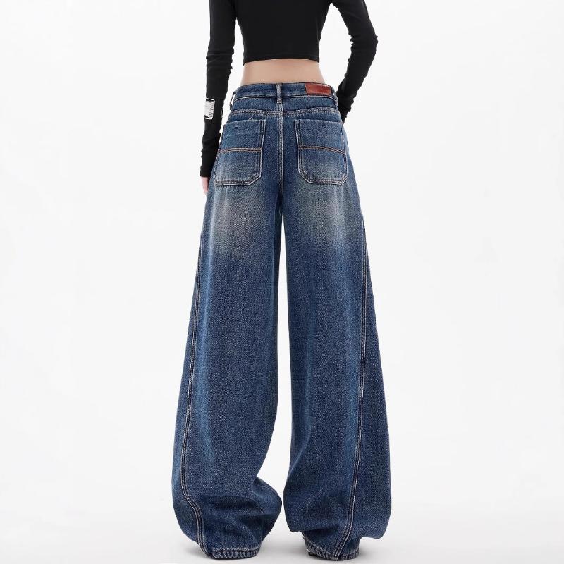 Americké retro džíny pro ženy na jaro a léto Nové kalhoty s vysokým pasem a širokými nohavicemi, sahající až na zem, rovné, volné, ležérní kalhoty