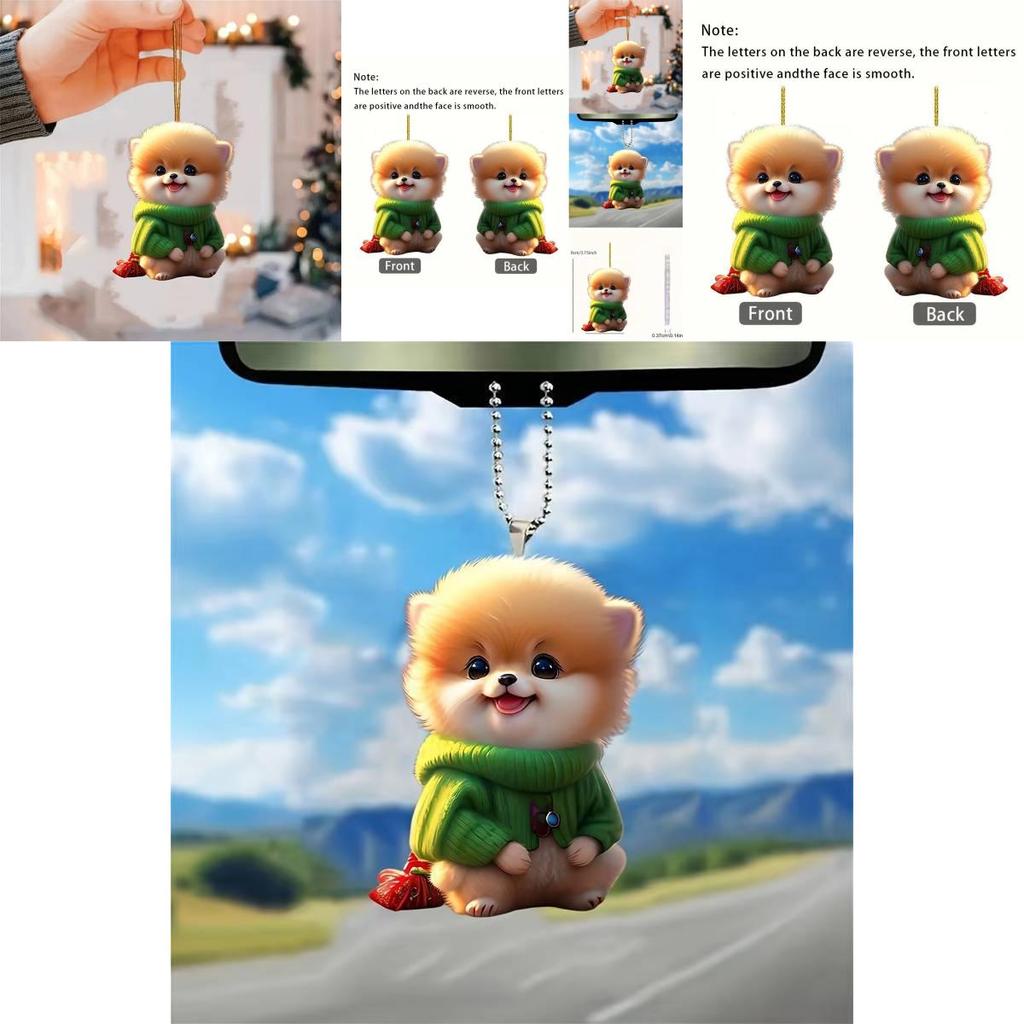 Adorable Plush Dog Acrylic Car Rearview Mirror Hanging Decoration Charm Gift