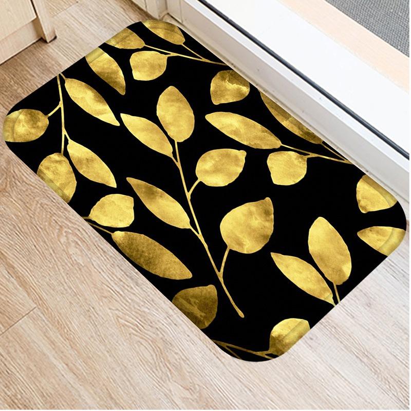 Black Gold Striped Welcome Door Mat Living Room Balcony Hallway Entrance Non-slip Rugs Bedroom Kitchen Laundry Room Floor Mats