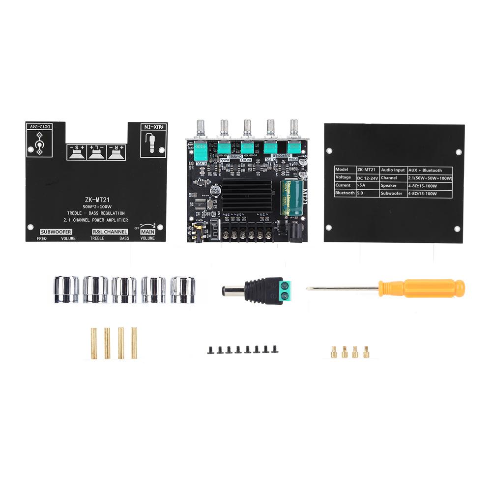 ZK-MT21 2x50W+100W 2.1 Channel Subwoofer Digital Power Amplifier Board AUX 12V 24V Audio Stereo Bluetooth 5.0 Bass Amp for Home