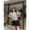 Korean College Style Slant Neck Ribbon Short Sleeve Shirt Women's Summer New Irregular Design Sense Waist Skinny Top