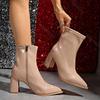 Fashion High-heeled Boots for Women Solid Color Pointed Head Side Zipper Fashion Women Shoes Leather Chunky Heel Autumn Bottines Femmes